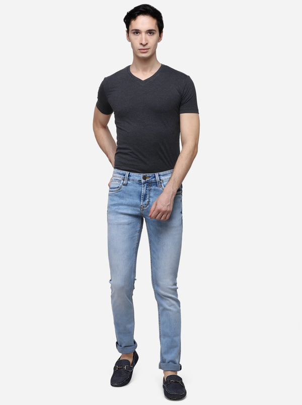 Light Blue Slim Fit Solid Jeans | JB Sport