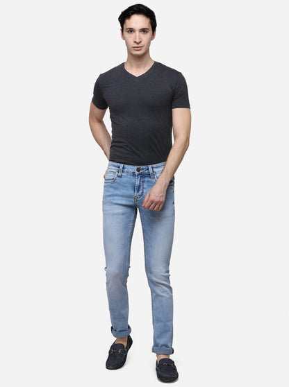 Light Blue Slim Fit Solid Jeans | JB Sport