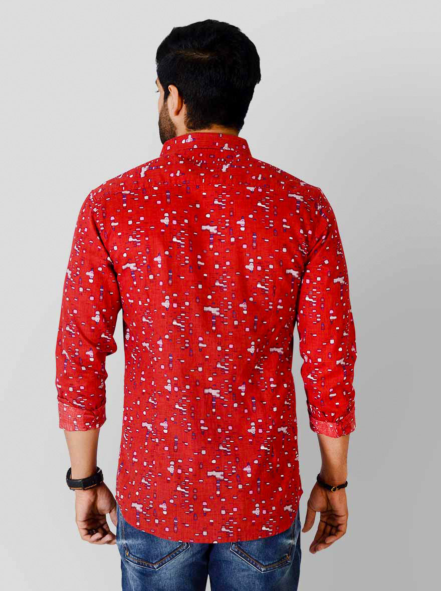 Red Printed Slim Fit Casual Shirt | JB Sport