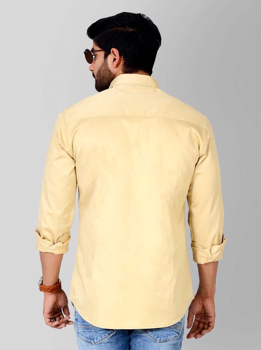 Beige Solid Slim Fit Casual Shirt | Greenfibre