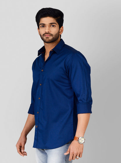 Dark Blue Solid Slim Fit Casual Shirt | Greenfibre