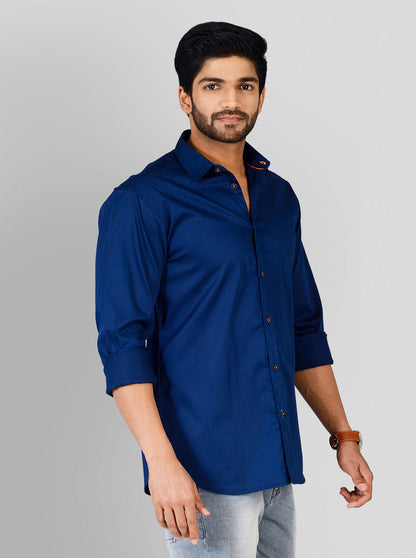 Dark Blue Solid Slim Fit Casual Shirt | Greenfibre