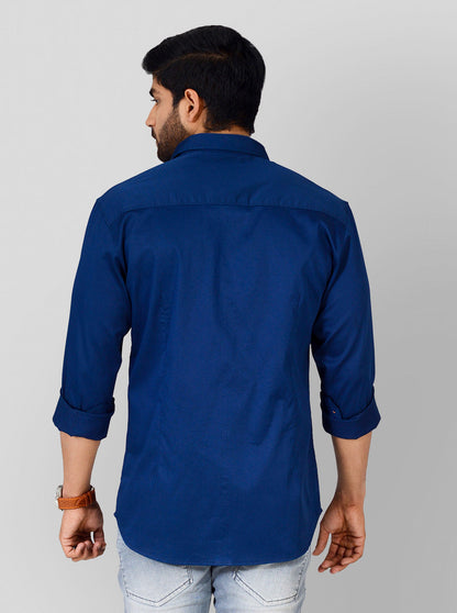 Dark Blue Solid Slim Fit Casual Shirt | Greenfibre