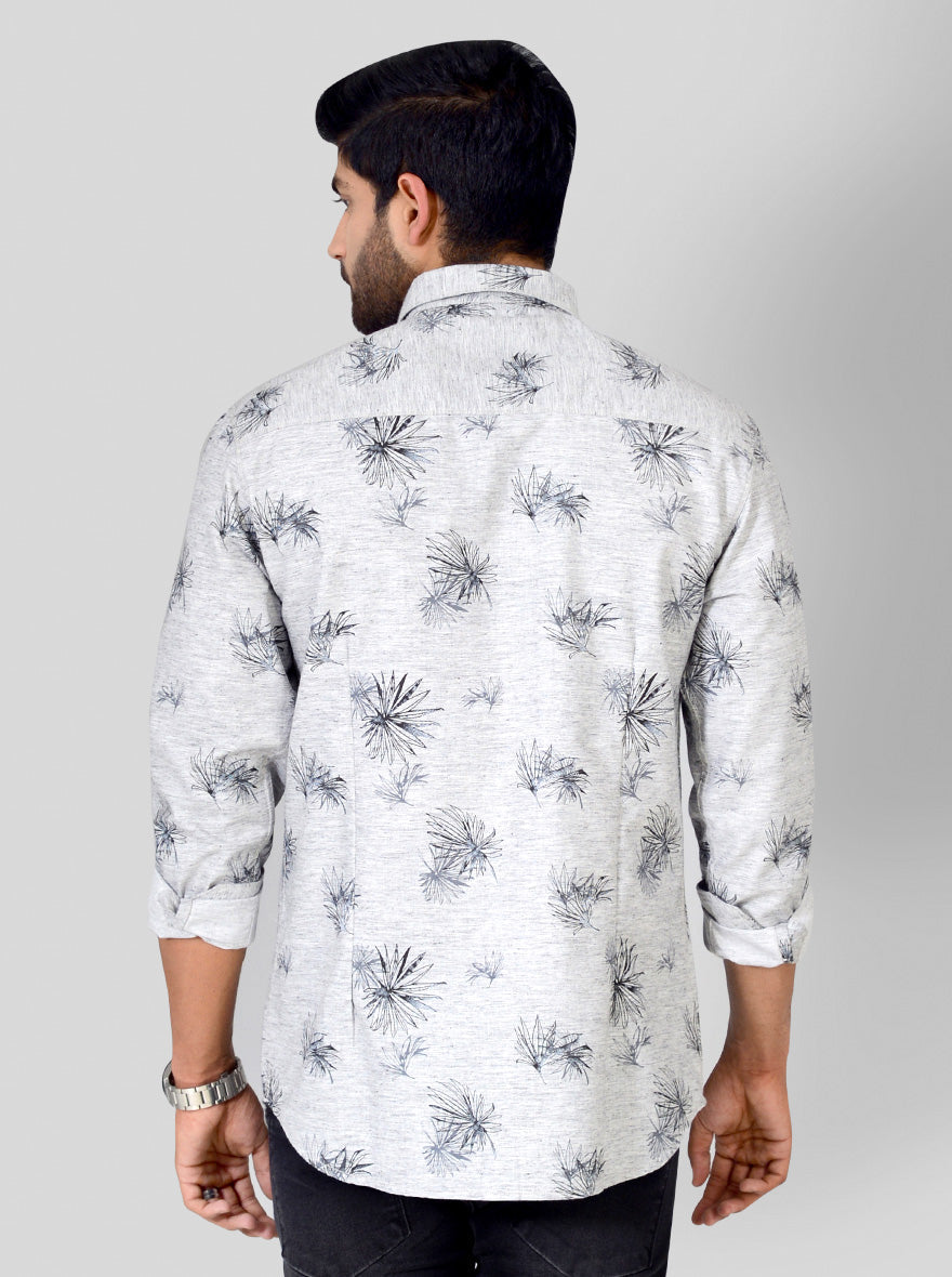 Grey Melange Printed Slim Fit Casual Shirt | Greenfibre