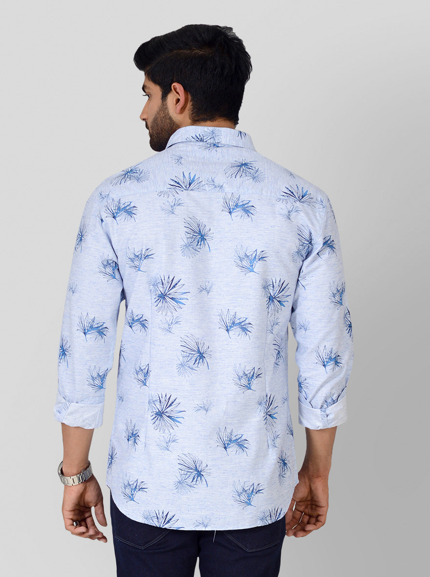 Blue Melange Printed Slim Fit Casual Shirt | Greenfibre