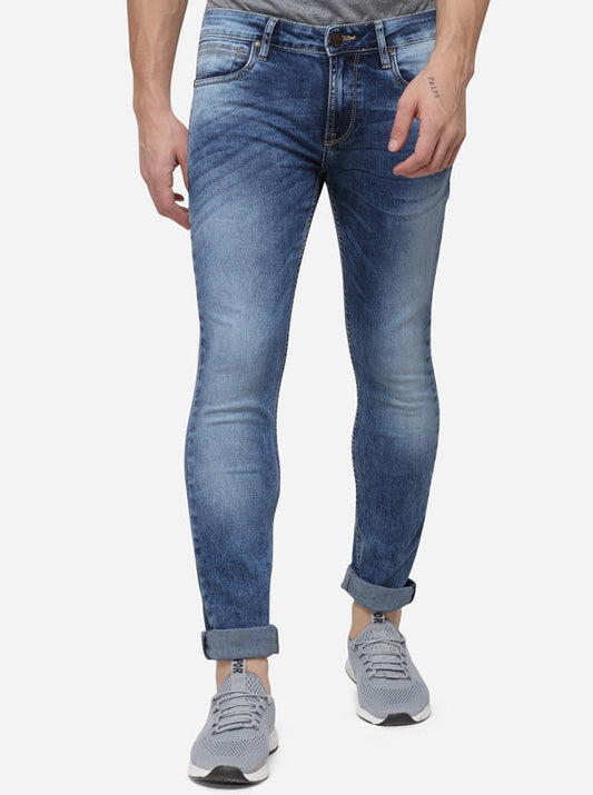 Light Blue Narrow Fit Solid Jeans | Greenfibre