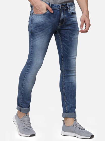 Light Blue Narrow Fit Solid Jeans | Greenfibre
