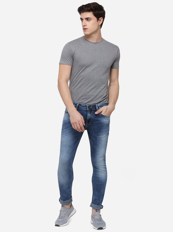 Light Blue Narrow Fit Solid Jeans | Greenfibre