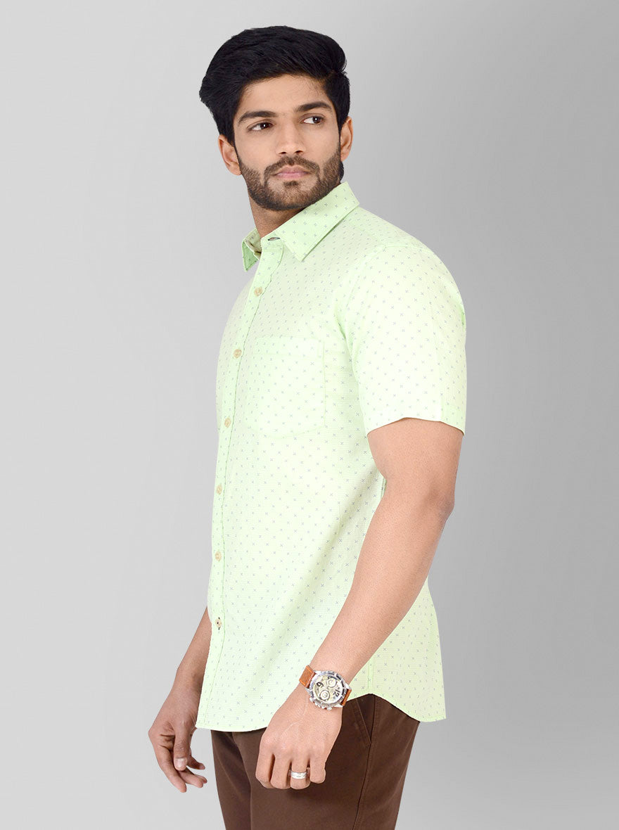 Pistachio Green Printed Tailored Fit Casual Shirt | JB Sport