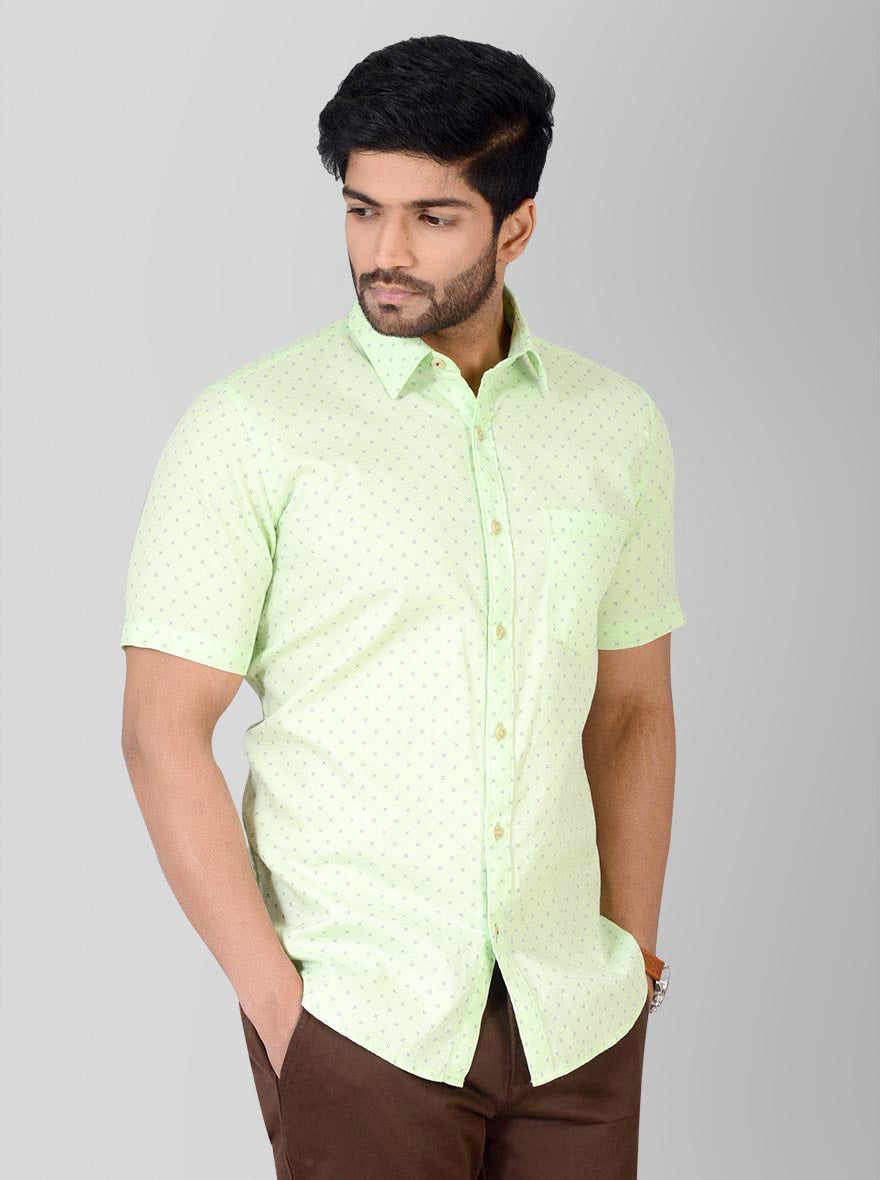 Pistachio Green Printed Tailored Fit Casual Shirt | JB Sport