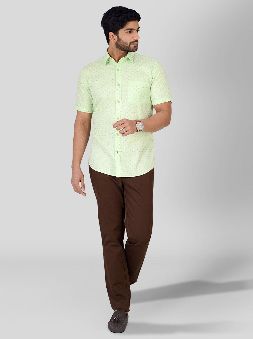 Pistachio Green Printed Tailored Fit Casual Shirt | JB Sport