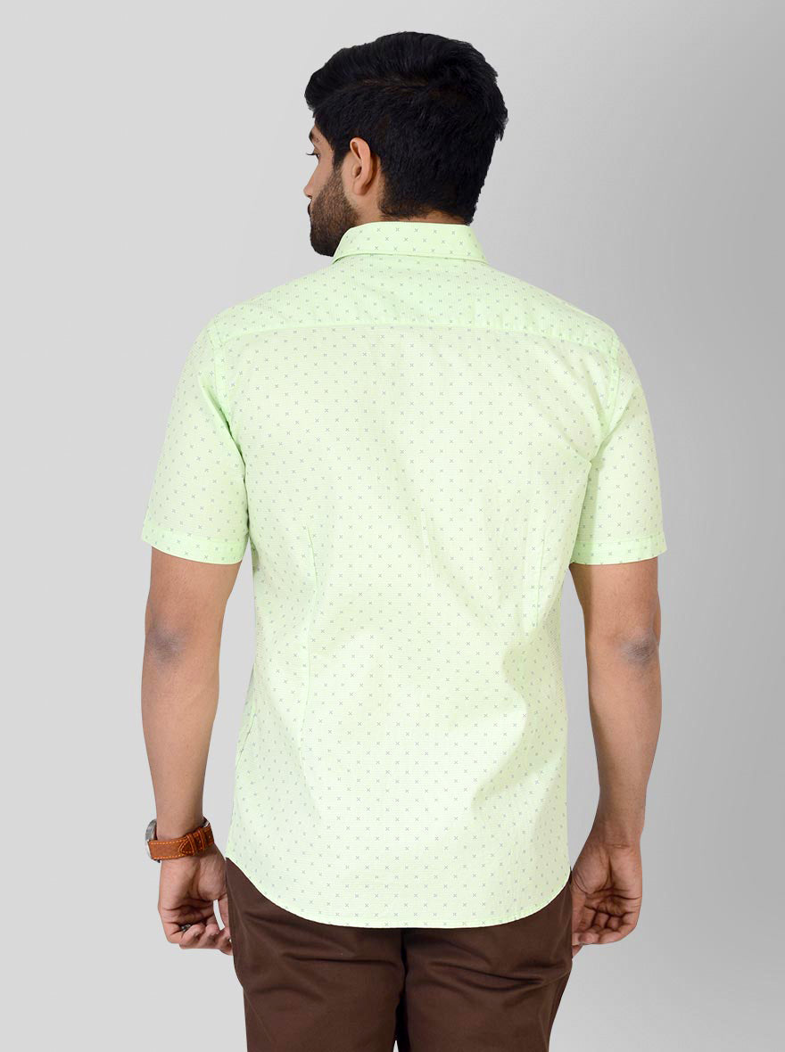 Pistachio Green Printed Tailored Fit Casual Shirt | JB Sport