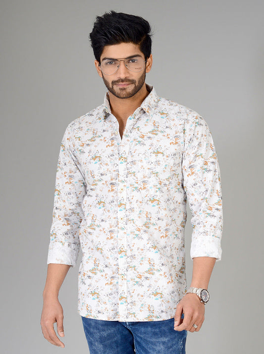 White Printed Slim Fit Casual Shirt | JB Sport