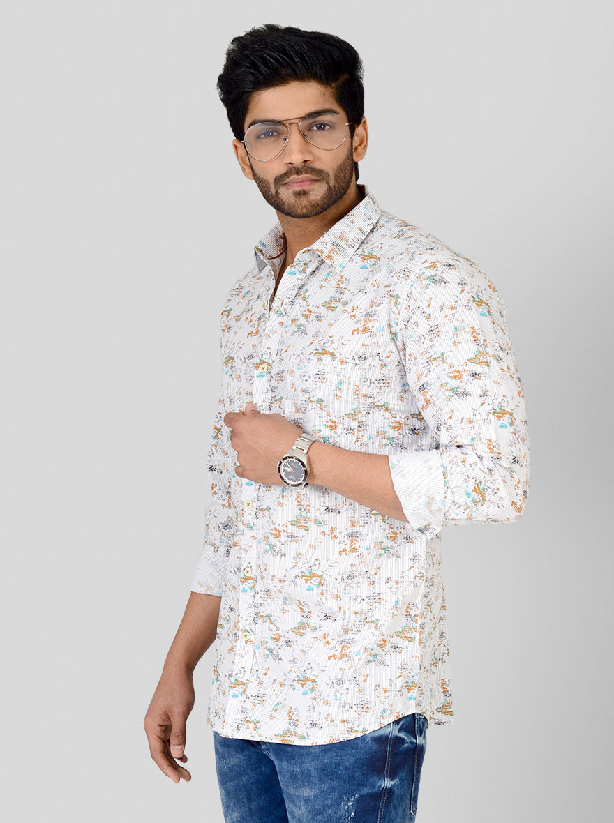 White Printed Slim Fit Casual Shirt | JB Sport