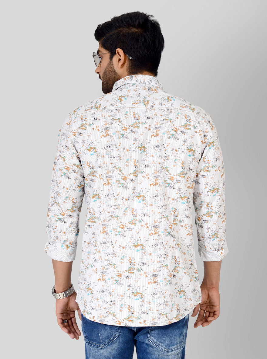 White Printed Slim Fit Casual Shirt | JB Sport