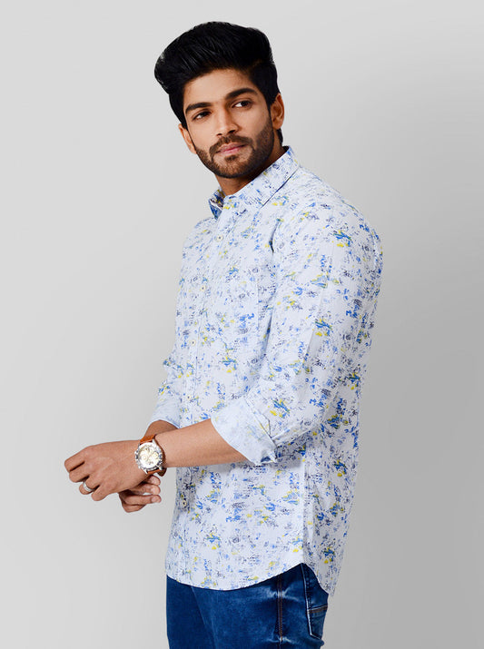 Water Blue Printed Slim Fit Casual Shirt | JB Sport