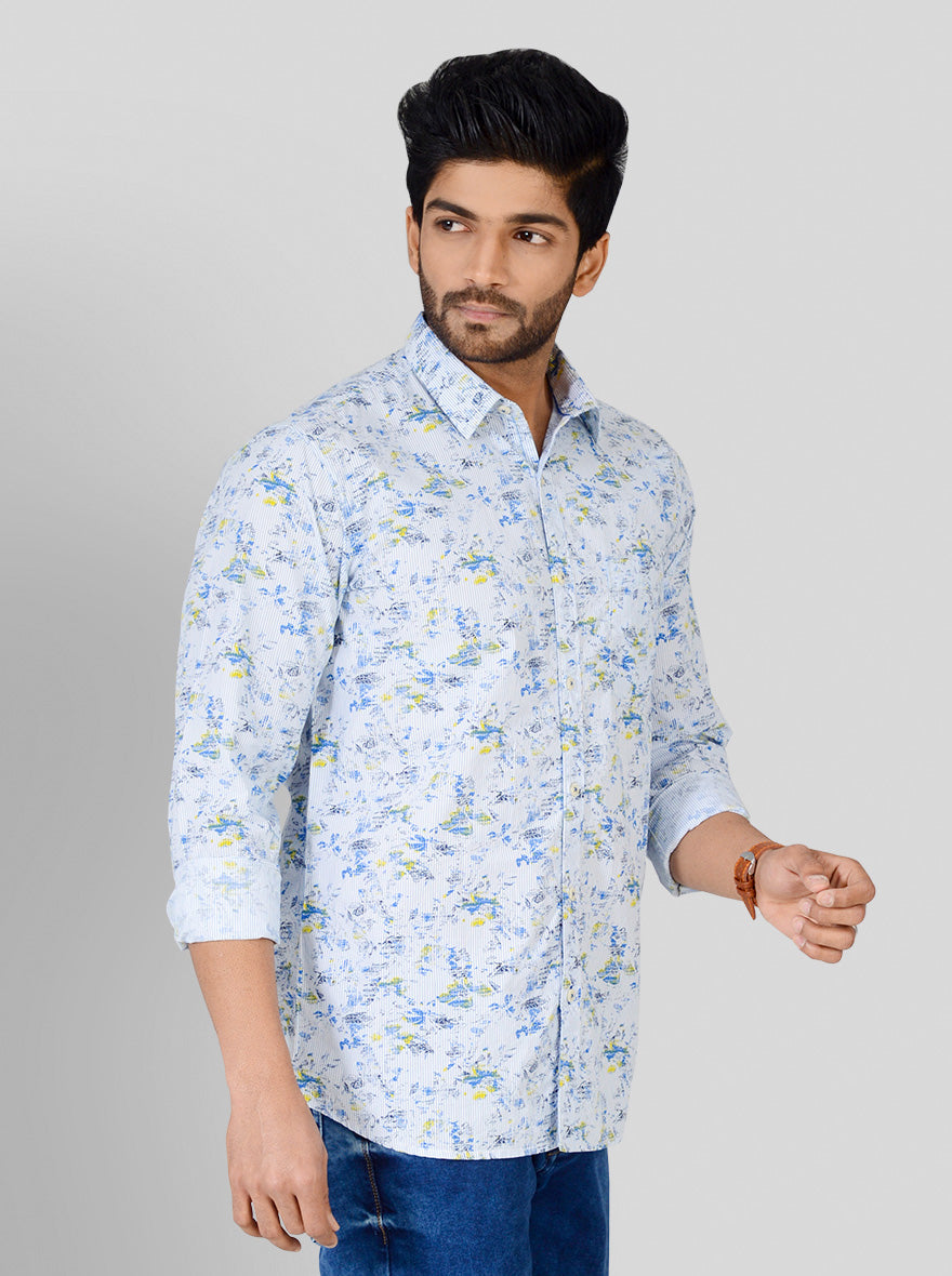 Water Blue Printed Slim Fit Casual Shirt | JB Sport