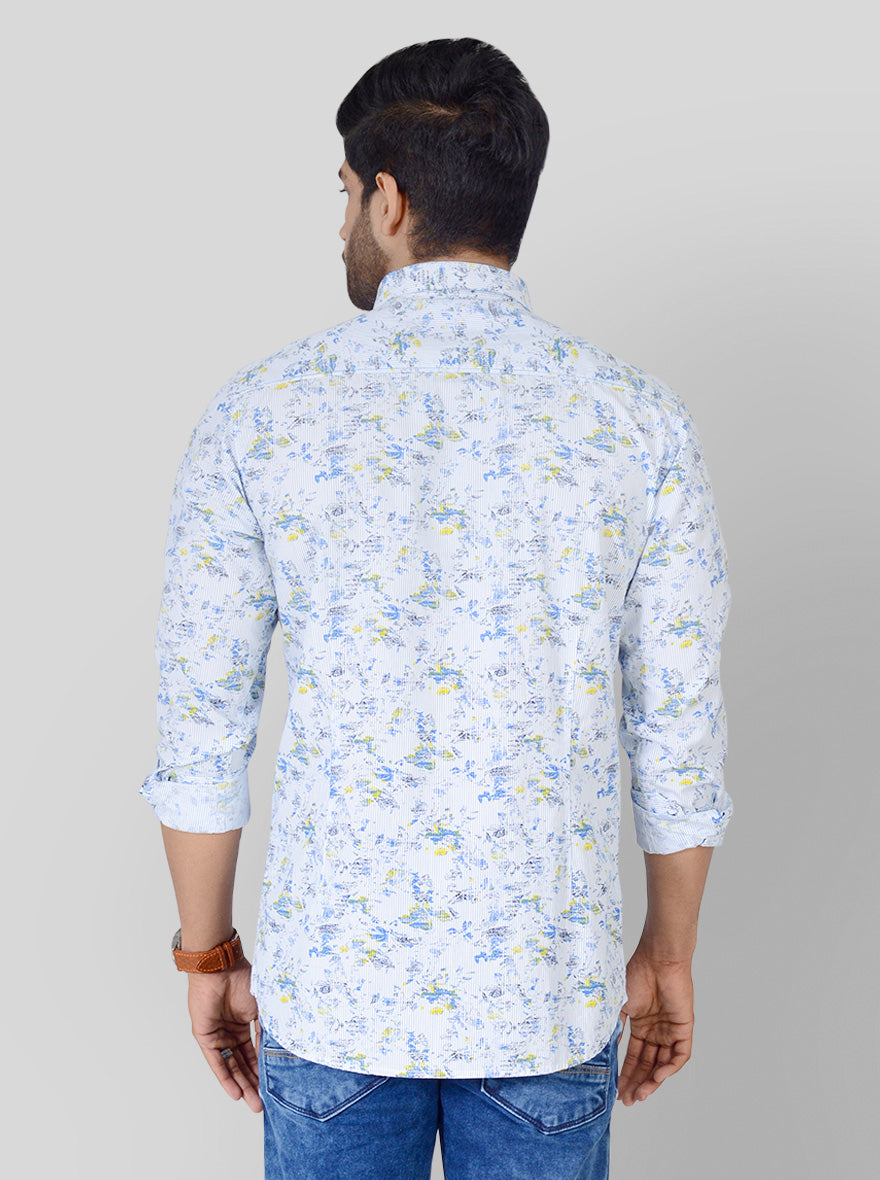 Water Blue Printed Slim Fit Casual Shirt | JB Sport