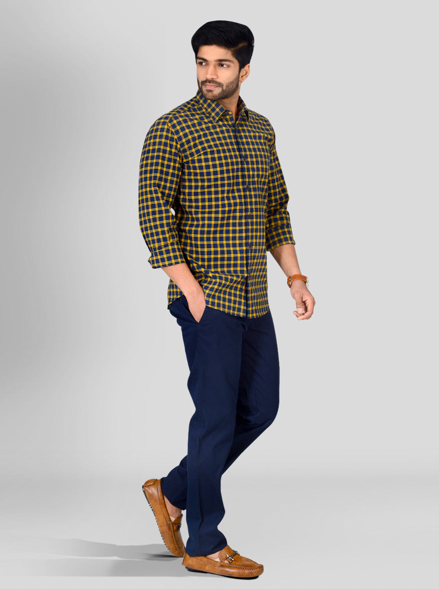 Blue & Yellow Checked Tailored Fit Casual Shirt | JB Sport