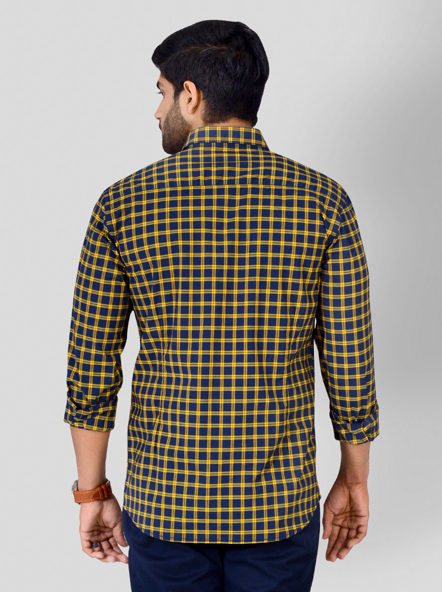 Blue & Yellow Checked Tailored Fit Casual Shirt | JB Sport