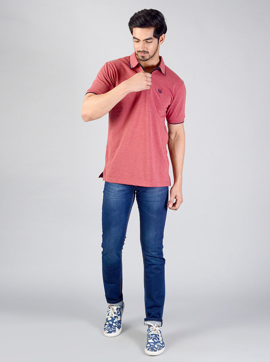 Apple Red Solid Slim Fit Polo T-shirt | Greenfibre