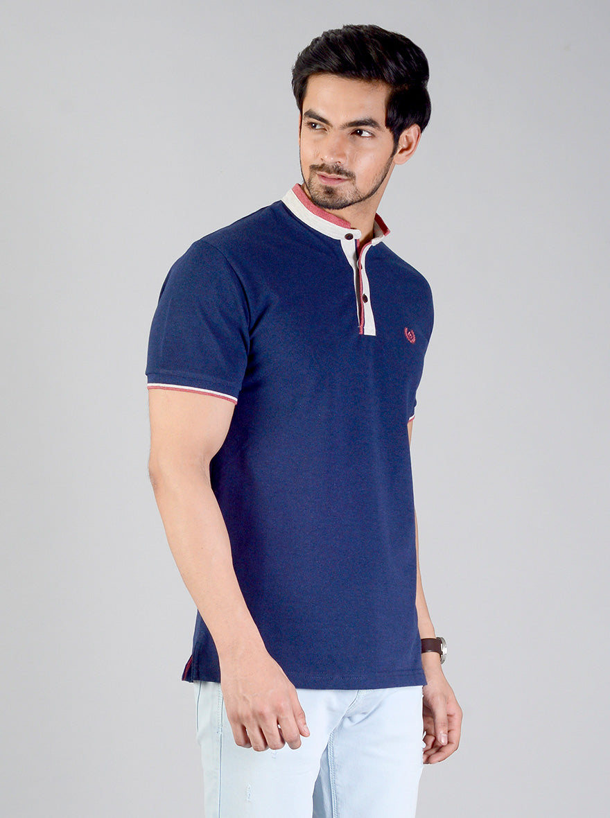 Deep Blue Solid Slim Fit Polo T-shirt | Greenfibre