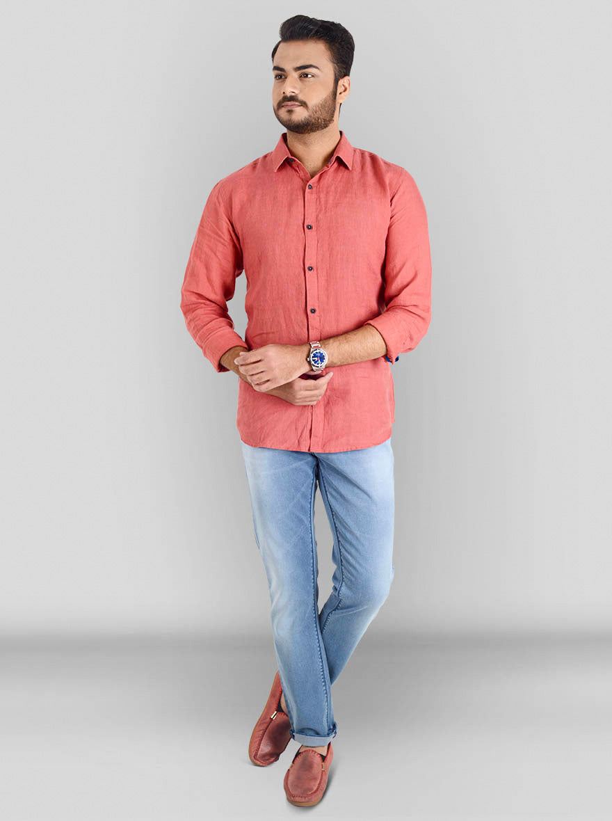 Paprika Red Solid Slim Fit Casual Shirt | JB Sport