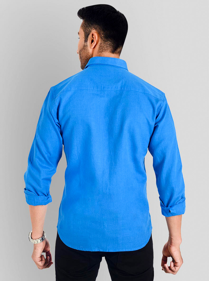 Petrol Blue Solid Slim Fit Casual Shirt | JB Sport