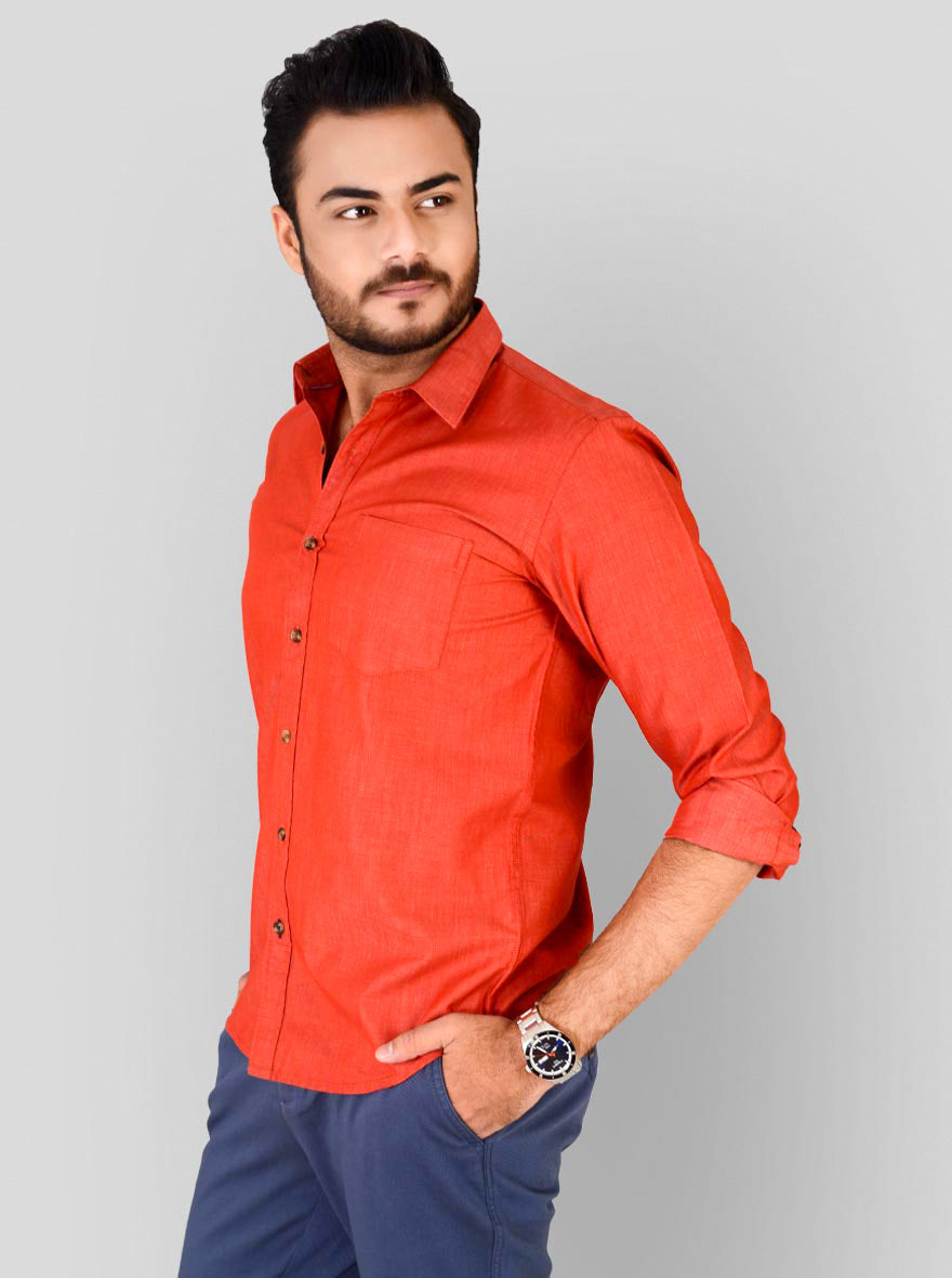 Electric Red Solid Slim Fit Casual Shirt | JB Sport