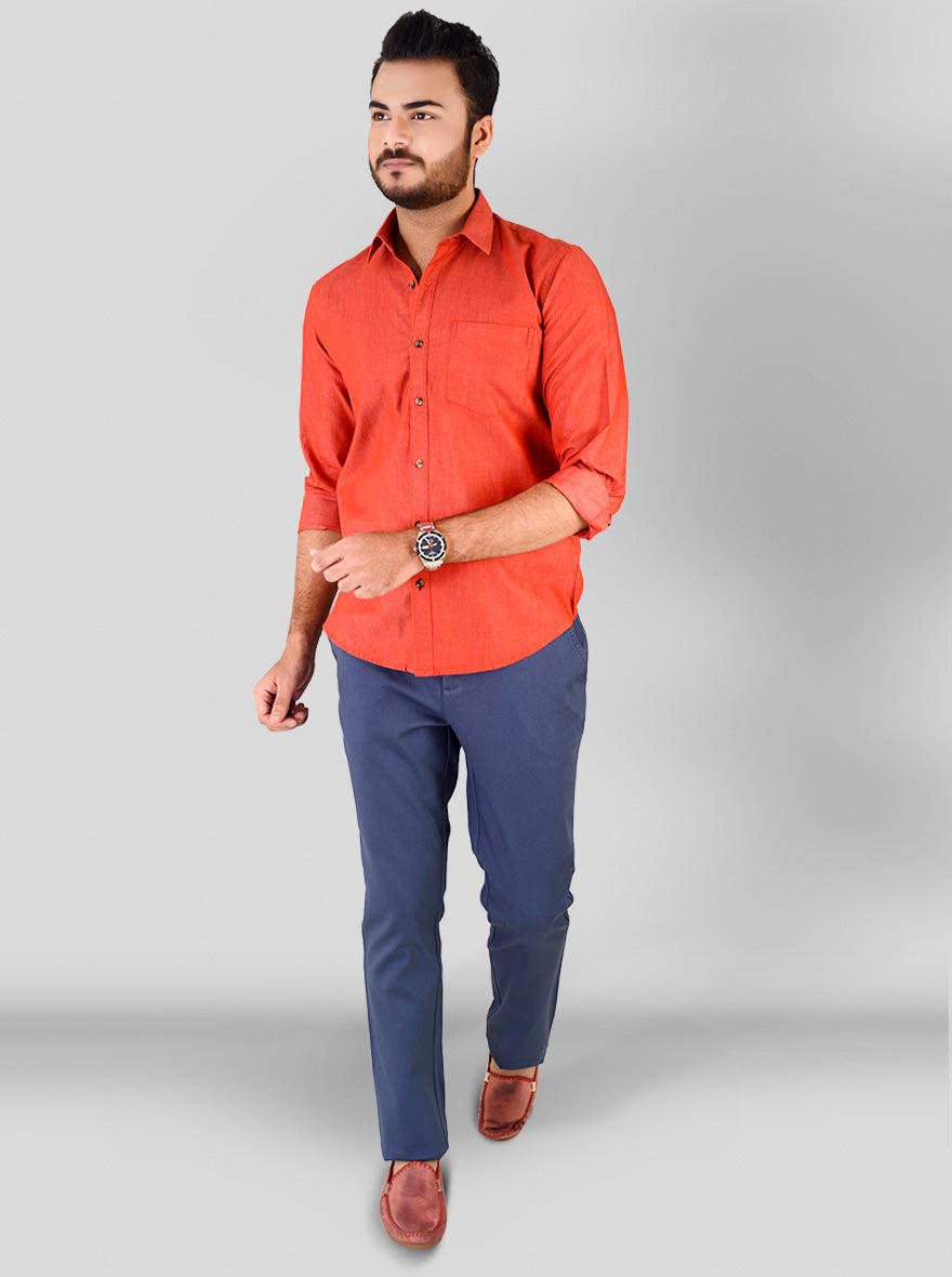 Electric Red Solid Slim Fit Casual Shirt | JB Sport