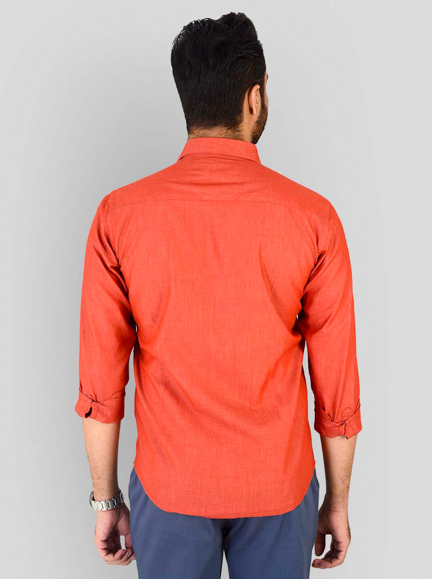 Electric Red Solid Slim Fit Casual Shirt | JB Sport