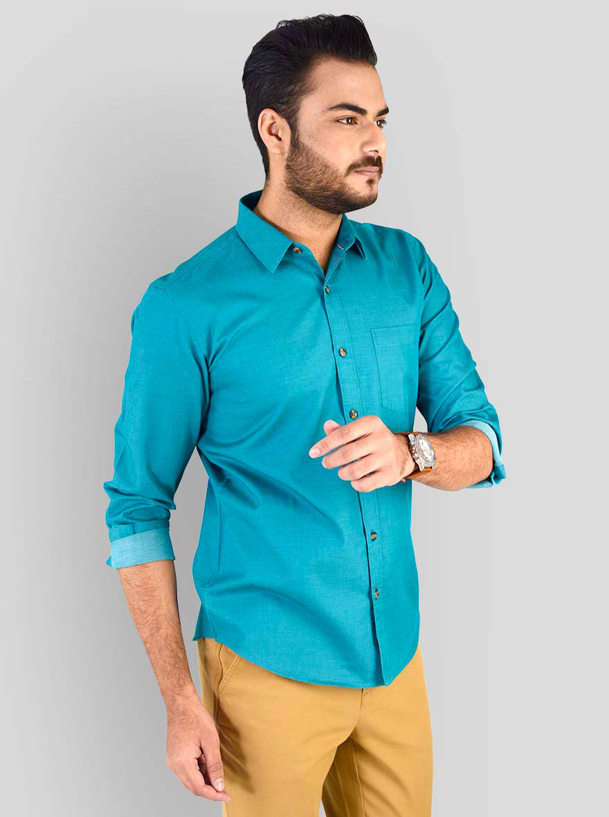 Sea Green Solid Slim Fit Casual Shirt | JB Sport