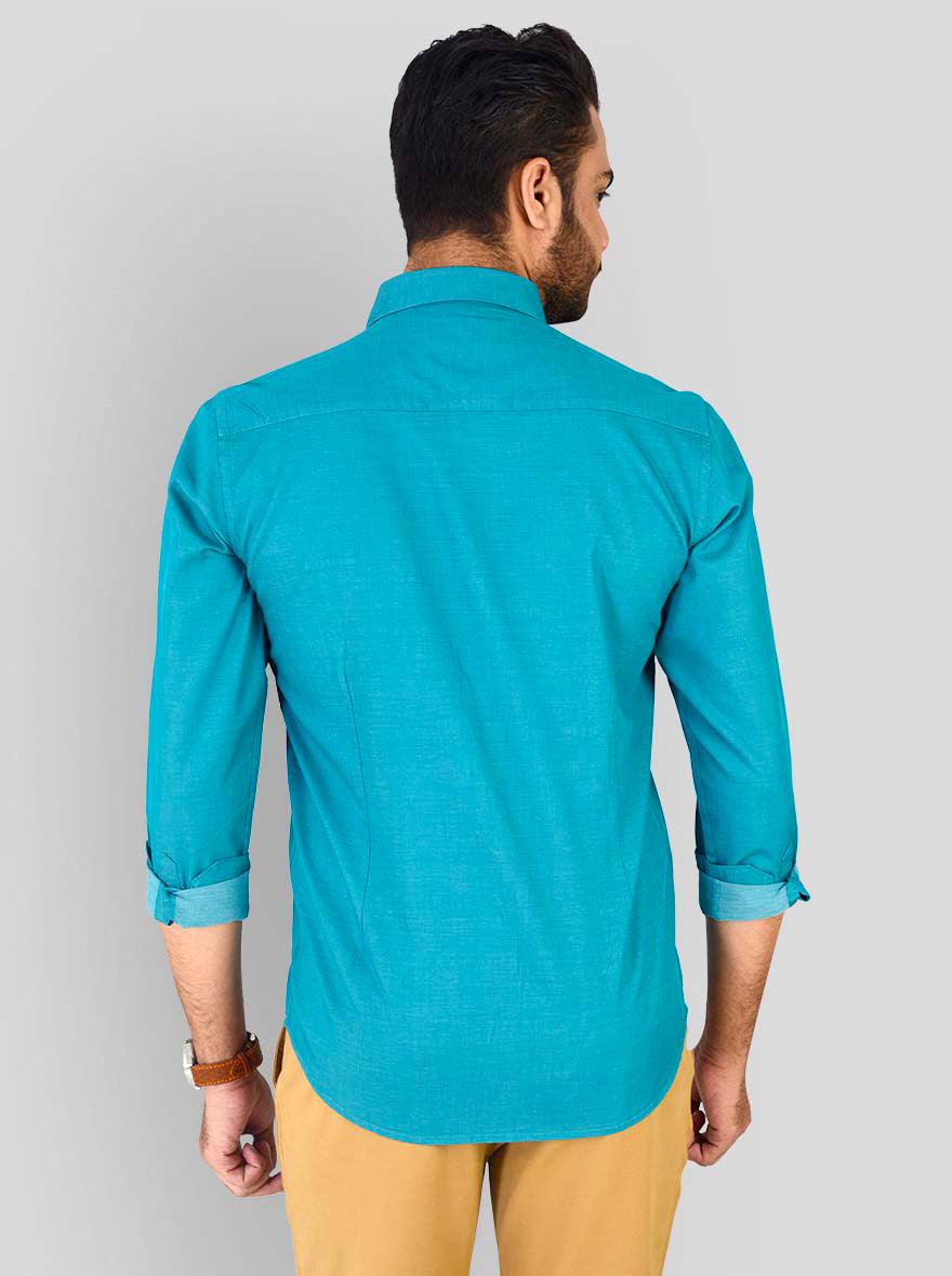 Sea Green Solid Slim Fit Casual Shirt | JB Sport