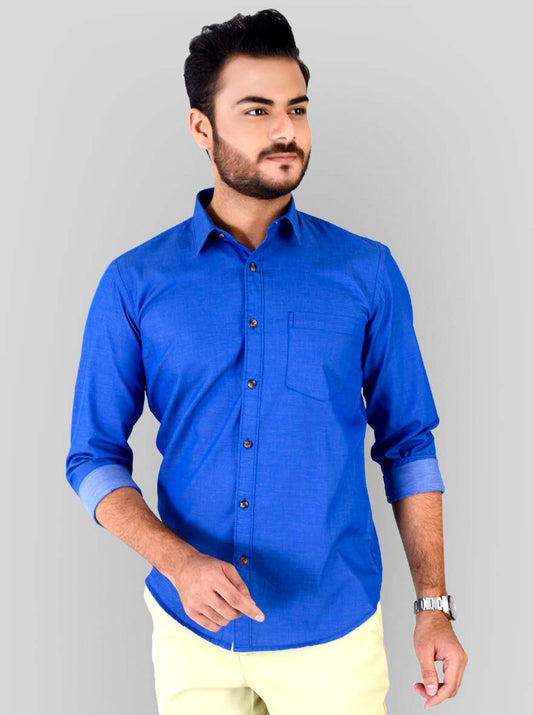 Electric Blue Solid Slim Fit Casual Shirt | JB Sport