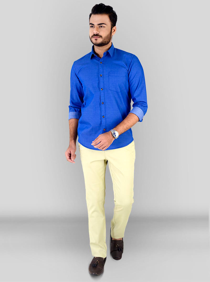 Electric Blue Solid Slim Fit Casual Shirt | JB Sport