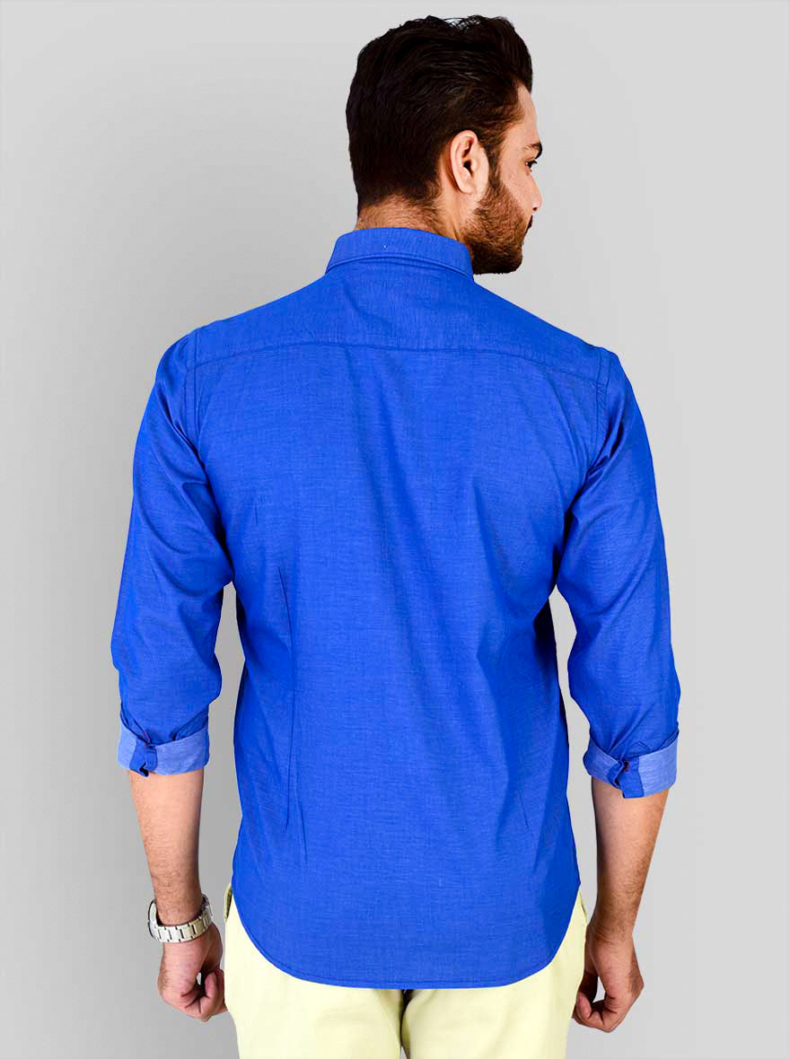 Electric Blue Solid Slim Fit Casual Shirt | JB Sport