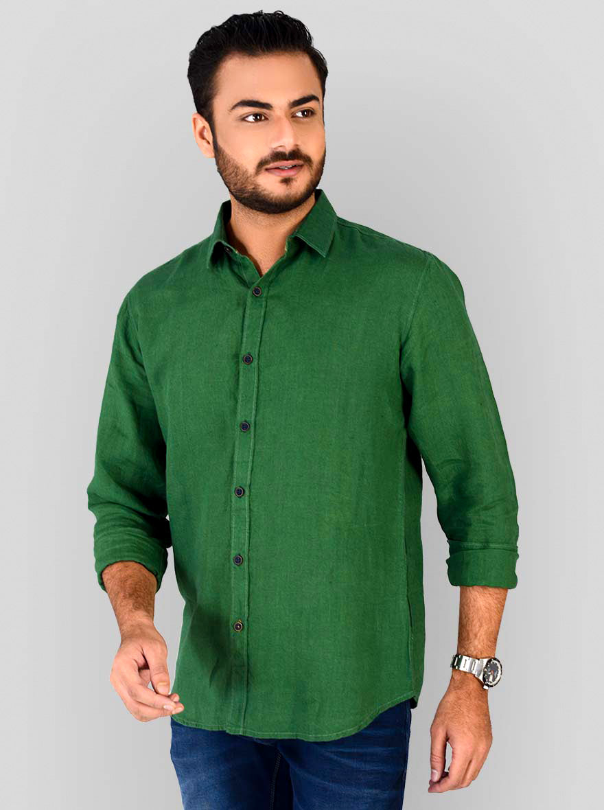 Forest Green Solid Slim Fit Casual Shirt | JB Sport