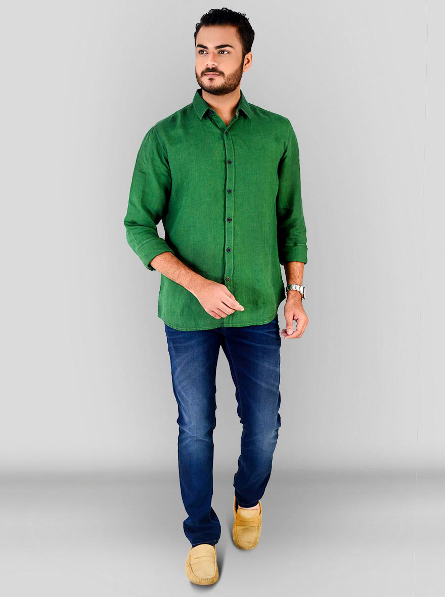 Forest Green Solid Slim Fit Casual Shirt | JB Sport