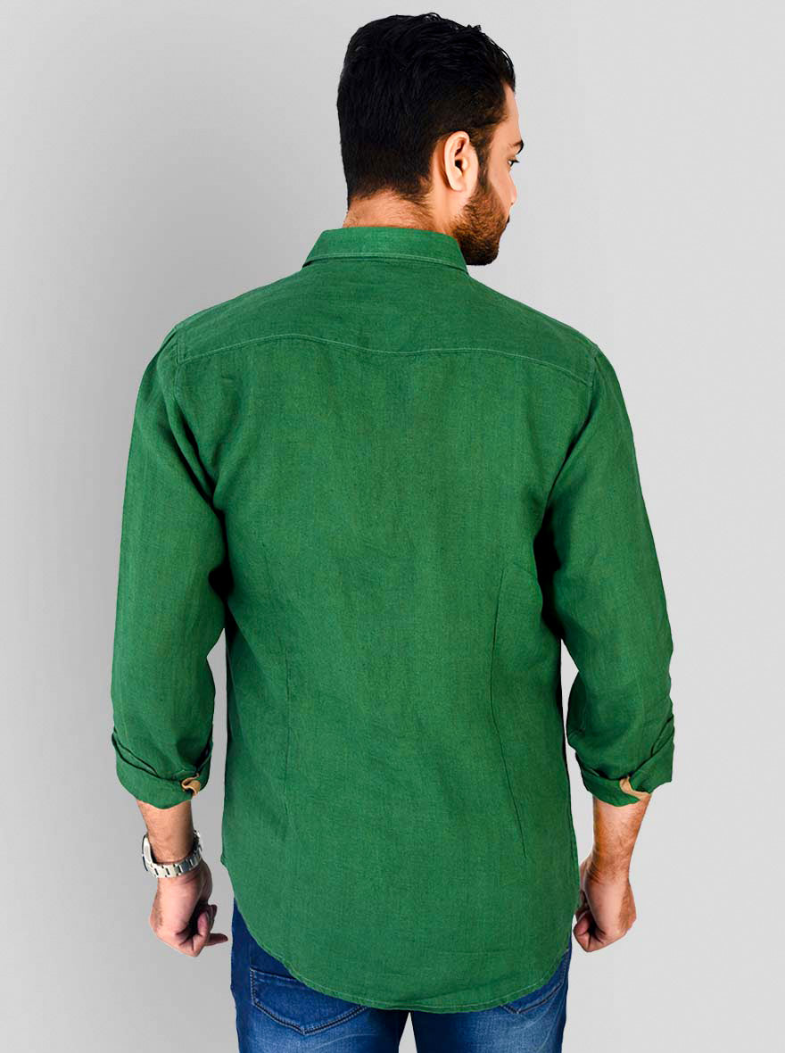 Forest Green Solid Slim Fit Casual Shirt | JB Sport