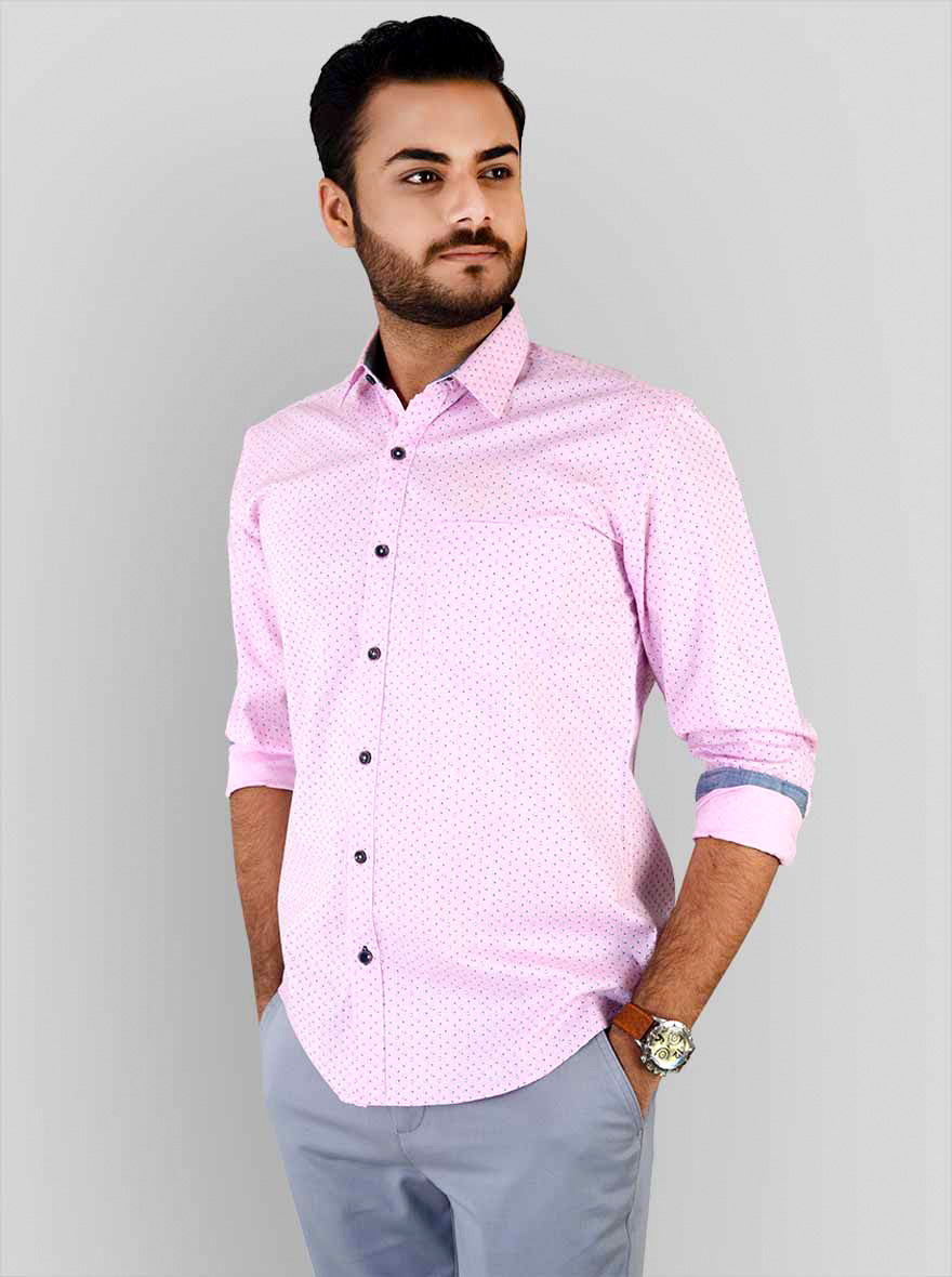 Strawberry Pink Printed Slim Fit Casual Shirt | JB Sport