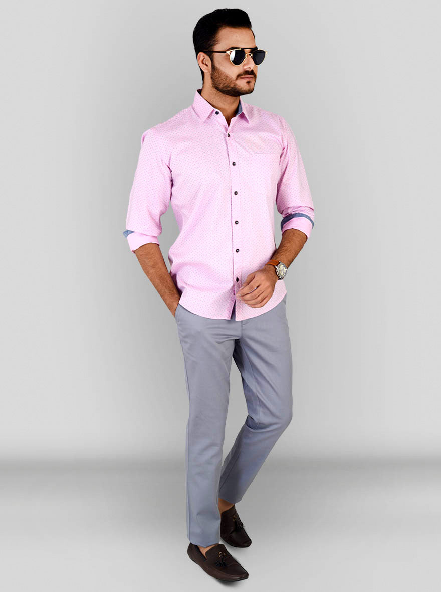 Strawberry Pink Printed Slim Fit Casual Shirt | JB Sport