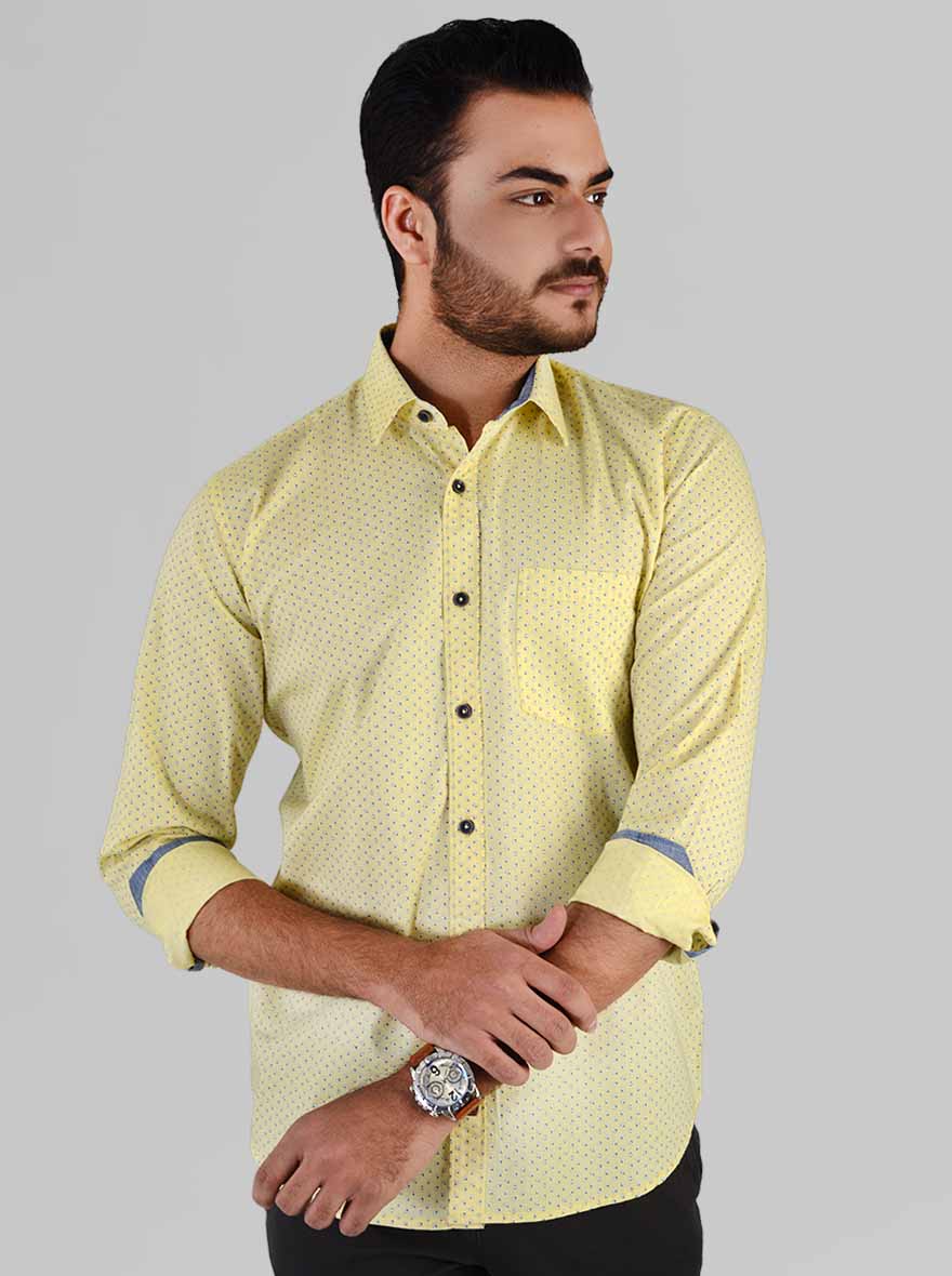Lemon Yellow Printed Slim Fit Casual Shirt | JB Sport