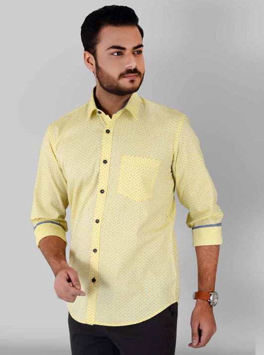 Lemon Yellow Printed Slim Fit Casual Shirt | JB Sport