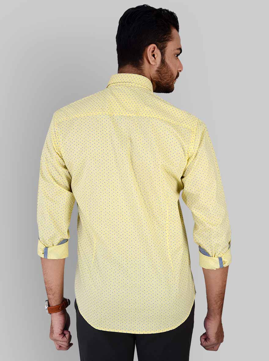 Lemon Yellow Printed Slim Fit Casual Shirt | JB Sport