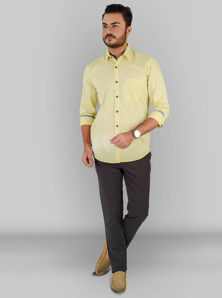 Lemon Yellow Printed Slim Fit Casual Shirt | JB Sport