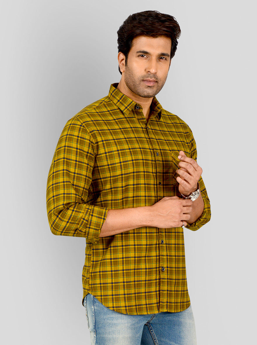 Bronze Yellow Checked Slim Fit Casual Shirt | Greenfibre