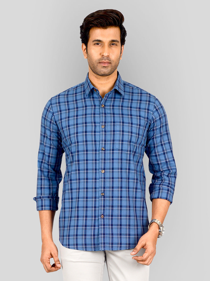 Slate Blue Printed Tailored Fit Casual Shirt | JB Sport