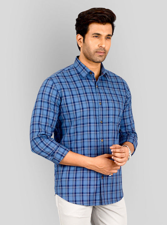 Slate Blue Printed Tailored Fit Casual Shirt | JB Sport