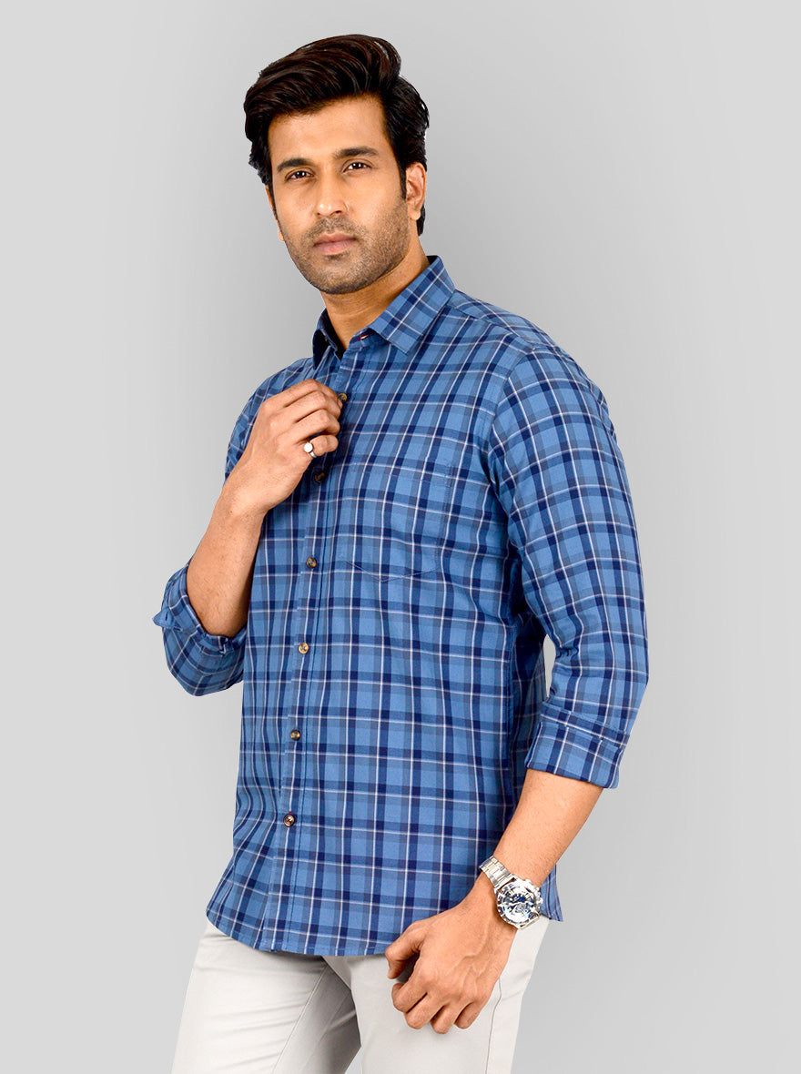 Slate Blue Printed Tailored Fit Casual Shirt | JB Sport