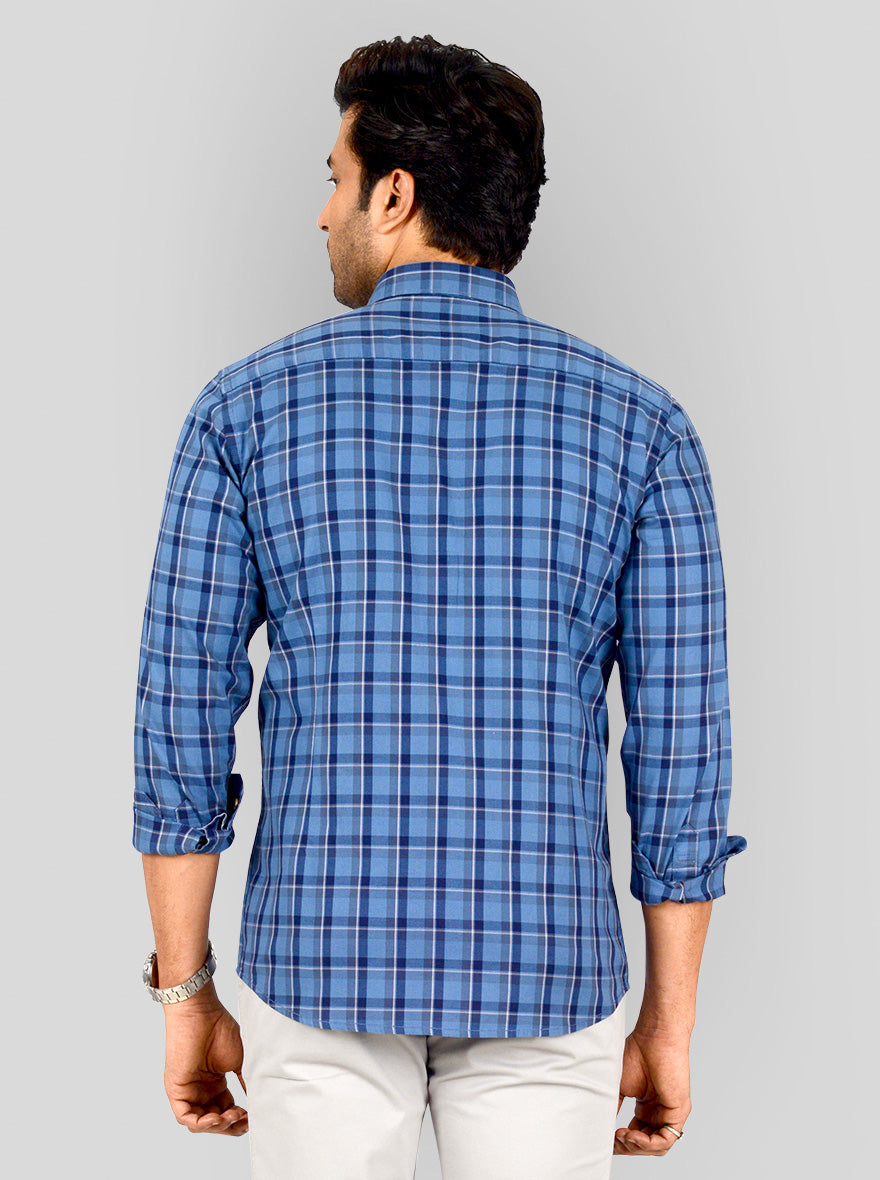 Slate Blue Printed Tailored Fit Casual Shirt | JB Sport